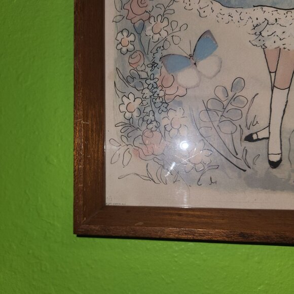 1971 M. Hartnett Framed Lithograph Art Print Girl In Dress With Flowers - Picture 9 of 11